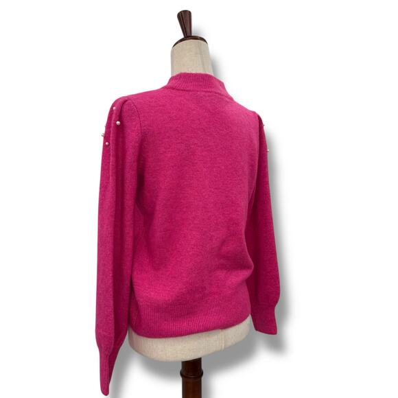 CeCe Hot Pink Sweater with pearls medium balloon sleeve Preppy Coquette Knit - Picture 11 of 13